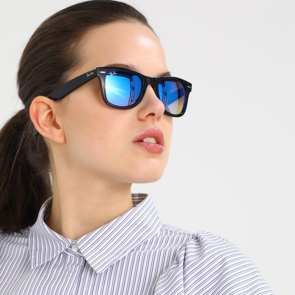 LIKE NEW RayBan Wayfarer RB2140 Blue Mirror Ray ban sunglasses - Picture 16 of 16